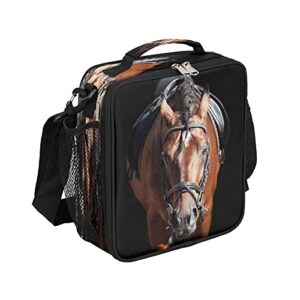 3d horse insulated lunch bag for school office work,animal horse reusable lunch tote bag with adjustable shoulder strap, leakproof lunch box cooler bag for women/men