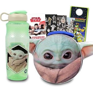 disney baby yoda lunch box with water bottle set - bundle with baby yoda lunch bag, water bottle, stickers, more | star wars lunch box