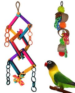 fetch-it pets 2 pack bird/parrot block party & fiesta foraging toys suitable for small parrots, parakeets, cockatiel, conures, finches, budgie, macaws, parrots, love birds