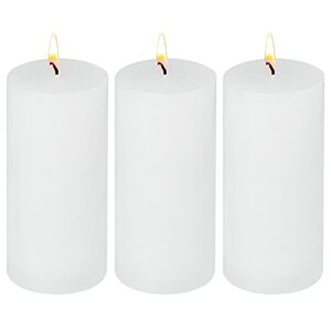 3 pack 3×6 inch pillar candles, unscented column candles for home restaurants spa church weddings, smokeless dripless and clean burning emergency candle - white
