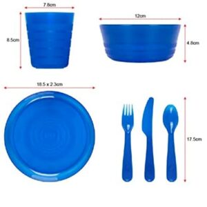 Dinnerware set for 4 | Kids dishes set include plastic cups, plates, bowls, Flatware set | Rainbow colours for kids party indoor and camping | Reusable and Microwave safe