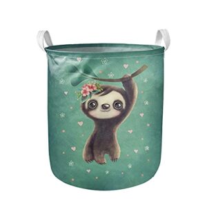 babrukda cute sloth print waterproof laundry basket hamper with durable handles, washing bin, dirty clothes storage organizer, bathroom, bedroom, closet, kids dog toys clothing collection
