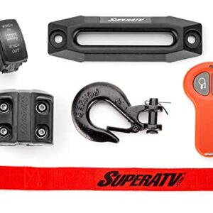 SuperATV 6000 lb. Ready-Fit Winch for Polaris Ranger XP 1000 / Crew (See Fitment) | 266.1 Gear Ratio | 50 Foot Remote Range | 3/16 Inch Steel | Permanent Magnet DC 12V, 1.9 HP Motor