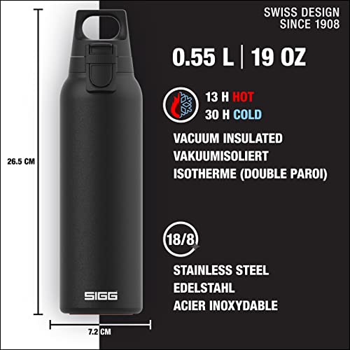 SIGG - Insulated Water Bottle - Thermo Flask H&C ONE Light Black - Removable Tea Infuser - Leakproof - BPA Free - 18/8 Stainless Steel - Black - 19 Oz