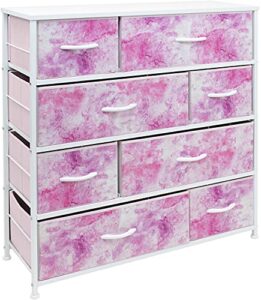 sorbus dresser for kids bedroom 8 drawers - storage organizer closet furniture chest for girls & boys, nursery, playroom, clothes, toys - steel frame, wood top, fabric bins (tie-dye pink)