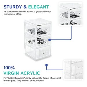 Huang Acrylic Clear Stackable Upright 3-Drawer Organizer, Makeup Jewelry Accessories Cosmetic Countertop Storage Display 3.5 x 3.25 x 5.75 inches