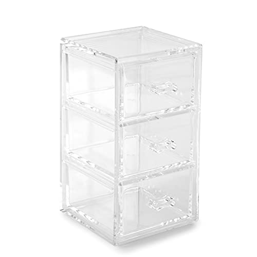 Huang Acrylic Clear Stackable Upright 3-Drawer Organizer, Makeup Jewelry Accessories Cosmetic Countertop Storage Display 3.5 x 3.25 x 5.75 inches