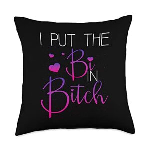 bisexual pride flag colors bi bitch fun quote fun bisexual pride flag colors i put the bi in bitch throw pillow, 18x18, multicolor