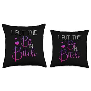 Bisexual Pride Flag Colors Bi Bitch Fun Quote Fun Bisexual Pride Flag Colors I Put The Bi in Bitch Throw Pillow, 18x18, Multicolor