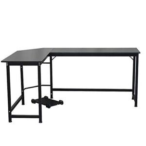 wei wei global 66” l-shaped computer corner desk, pc laptop gaming desk with cpu stand, space-saving large writing workstation table for home office, black