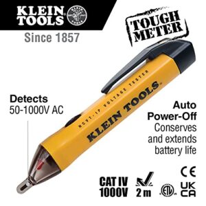 Klein Tools NCVT1P Voltage Tester, Non-Contact Voltage Detector Pen, 50V to 1000V AC, Audible and Flashing LED Alarms, Pocket Clip