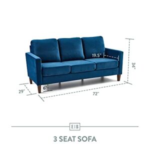 Edenbrook Archer Upholstered Couch – Couches for Living Room – Blue Velvet Couch - Living Room Furniture - Small Couch - Seats Three - Straight Arm Modern Couch