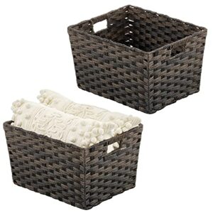 mdesign wide rectangular woven braided rope home storage baskets with handles - for organizing closet, bedroom, bathroom, living room, entryway, office - 8.25" high, 2 pack - espresso brown