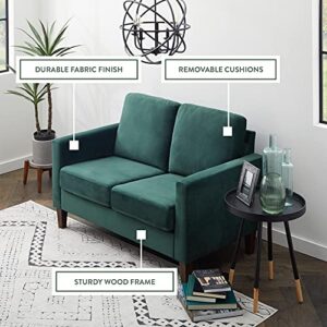 Edenbrook Archer Upholstered Loveseat - Green Velvet Loveseat - Living Room Furniture - Small Loveseat - Mid Century Modern Loveseat - Seats Two