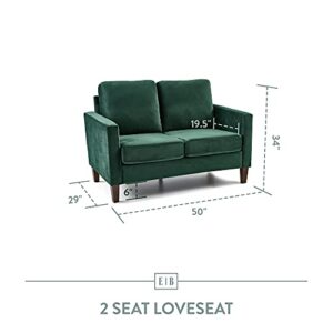 Edenbrook Archer Upholstered Loveseat - Green Velvet Loveseat - Living Room Furniture - Small Loveseat - Mid Century Modern Loveseat - Seats Two