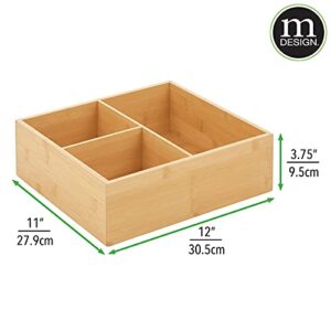 mDesign Bamboo Wood Kitchen Storage Bin Organizer for Food Container Lids and Covers - Use in Cabinets, Pantries, Cupboards - Large Divided Organizer with 3 Sections - 12" Long - Natural