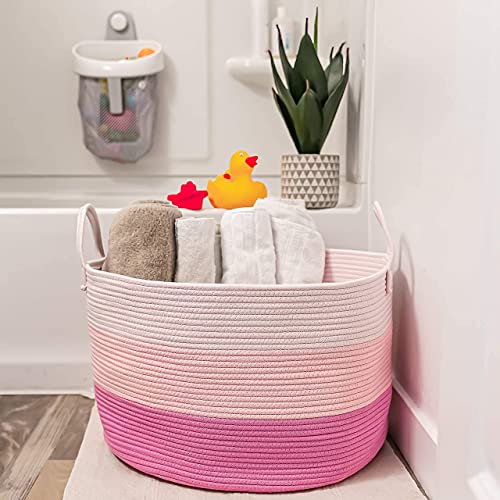 Wide Rope Laundry Basket (3-Toned Pink) + Wide Rope Laundry Basket (Striped/Pink) - PINK