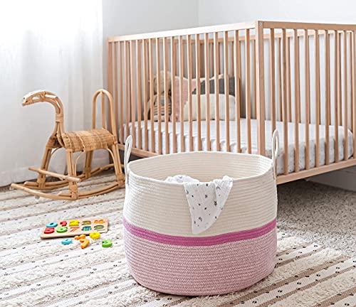 Wide Rope Laundry Basket (3-Toned Pink) + Wide Rope Laundry Basket (Striped/Pink) - PINK