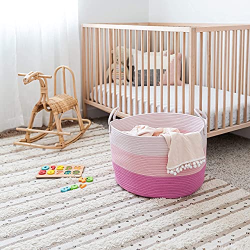 Wide Rope Laundry Basket (3-Toned Pink) + Wide Rope Laundry Basket (Striped/Pink) - PINK