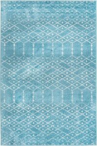 rugs.com paxon trellis collection rug – 4' x 6' teal blue medium-pile rug perfect for entryways, kitchens, breakfast nooks, accent pieces