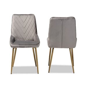 Baxton Studio Priscilla Contemporary Glam and Luxe Grey Velvet Fabric Upholstered and Gold Finished Metal 2-Piece Dining Chair Set