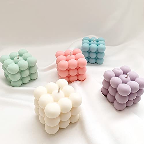 Hygge & Cwtch Bubble Candle | Handmade Soy Cube Candles Danish Pastel Room Decor Aesthetic Scented Aromatherapy Cute Shaped Decorations (Vanilla Cream, 1-Pack)