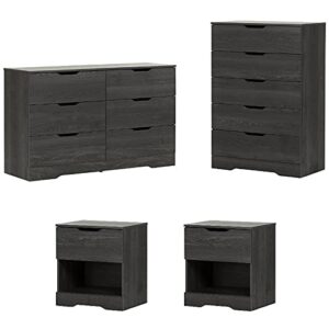 home square 4 piece modern bedroom furniture set - 6 drawer dresser for bedroom / 5 chest of drawers for bedroom/small nightstand with drawer and shelf - set of 2 / distressed grey oak
