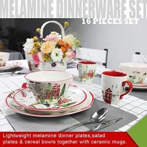 Zog Melamine Dinnerware Set for 4-16 Pcs Camping Dishes Set with Melamine Dinner Plates,Melamine Salad Plates,Melamine Bowls and Ceramic Cups.Lightweight and Unbreakable (Flower3)