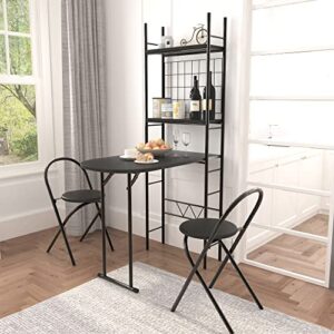 fuslite small dining table for 2, folding kitchen table dining set space saving chairs and table set with metal frame and shelf storage space saver bar table and chairs set for apartment, kitchen