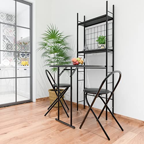 FUSLITE Small Dining Table for 2, Folding Kitchen Table Dining Set Space Saving Chairs and Table Set with Metal Frame and Shelf Storage Space Saver Bar Table and Chairs Set for Apartment, Kitchen