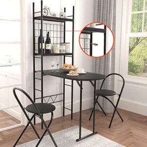 FUSLITE Small Dining Table for 2, Folding Kitchen Table Dining Set Space Saving Chairs and Table Set with Metal Frame and Shelf Storage Space Saver Bar Table and Chairs Set for Apartment, Kitchen