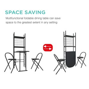 FUSLITE Small Dining Table for 2, Folding Kitchen Table Dining Set Space Saving Chairs and Table Set with Metal Frame and Shelf Storage Space Saver Bar Table and Chairs Set for Apartment, Kitchen