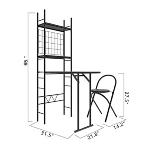 FUSLITE Small Dining Table for 2, Folding Kitchen Table Dining Set Space Saving Chairs and Table Set with Metal Frame and Shelf Storage Space Saver Bar Table and Chairs Set for Apartment, Kitchen