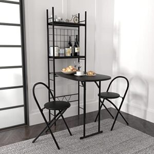 FUSLITE Small Dining Table for 2, Folding Kitchen Table Dining Set Space Saving Chairs and Table Set with Metal Frame and Shelf Storage Space Saver Bar Table and Chairs Set for Apartment, Kitchen