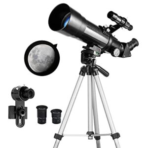 telescope for kids and beginners - 70mm apeture 400mm az mount telescopes for adults - good partner to view moon and planet - come with a smartphone adapter with 1.5x barlow lens and adjustable tripod
