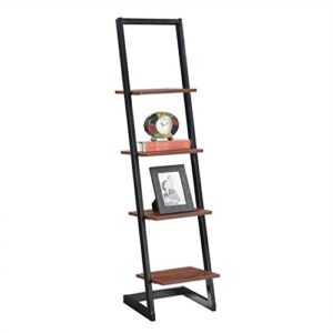pemberly row four-tier ladder bookshelf in black metal and cherry wood finish