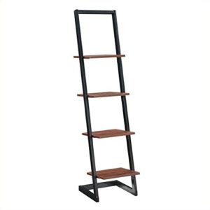 Pemberly Row Four-Tier Ladder Bookshelf in Black Metal and Cherry Wood Finish