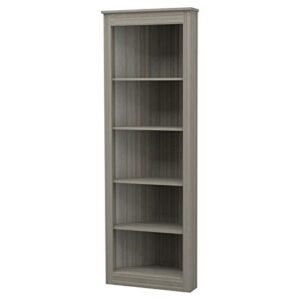 pemberly row 71" 5 shelf engineered wood corner bookcase in gray smoke oak