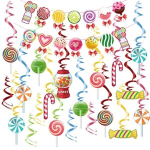 uomnicue candyland party decorations set,colorful candyland banner&candy themed party hanging swirls lollipop decoration for kids birthday party supplies baby shower home classroom sweet shop decor