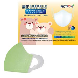 rectron health taiwan, made in taiwan rectron 3-ply small kids disposable wide ear loop face mask (apple green) 50pc, 4.33 inches x 3.35 inches