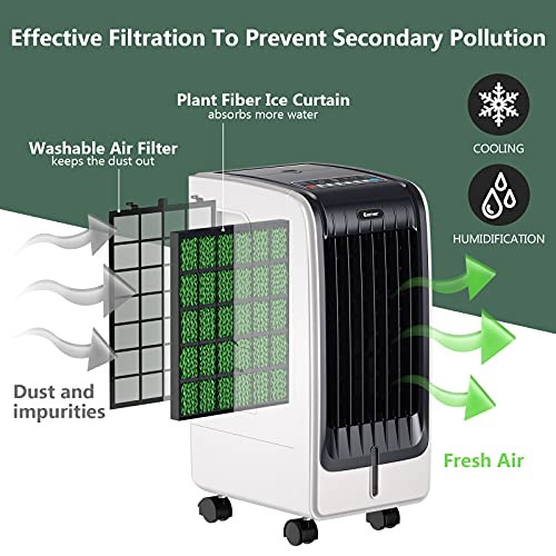 Generic Onnertune 3-IN-1 Evaporative Air Cooler, Portable Bladeless Cooler w/6L Water Tank, Quiet Operation, 8-hour Time Setting, Remote Control, Ultra-Quiet Electric Fan for Home, Office, Dorms