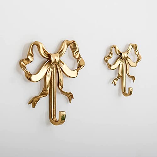 Home Decorative Hook Bow-Knot Brass Hook Wall Hooks for Hanging Hook for Coat Hat Towel Multi-Purpose Hooks (Color : Gold, Size : Pack of 2)