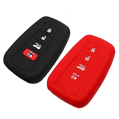 EYANBIS Silicone Key Fob Cover Fit for Toyota Camry RAV4 C-HR Prius Highlander Corolla Avalon HYQ14FBC Smart 4 Buttons | Car Accessories | Remote Key Protection Case - Black & Red