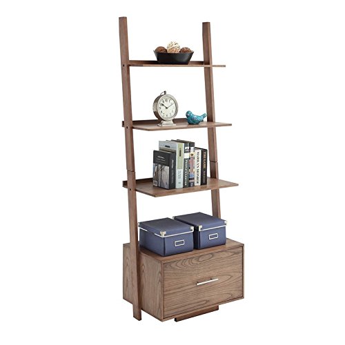 Pemberly Row Ladder Bookcase with Drawer in Caramel Driftwood Wood Finish