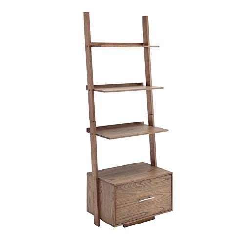 Pemberly Row Ladder Bookcase with Drawer in Caramel Driftwood Wood Finish