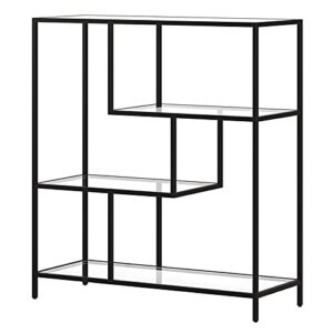 Pemberly Row Blackened Bronze Steel Bookcase with Tempered Glass