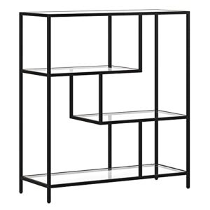 pemberly row blackened bronze steel bookcase with tempered glass