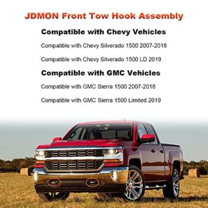 JDMON Compatible with Chrome Front Tow Hook Chevy Silverado 1500 GMC Sierra 1500 2007-2018 Silverado 1500 LD Sierra 1500 Limited 2019 Replaces 84072462 Silver 2Pcs