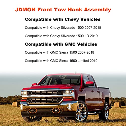 JDMON Compatible with Chrome Front Tow Hook Chevy Silverado 1500 GMC Sierra 1500 2007-2018 Silverado 1500 LD Sierra 1500 Limited 2019 Replaces 84072462 Silver 2Pcs