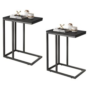 wlive side table set of 2, c shaped end table for couch, sofa and bed, large desktop c table for living room, bedroom, gray and black